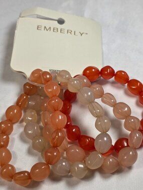SET of FOUR Emberly Beaded Bracelets Orange, Champagne & Peach Pebble Beads